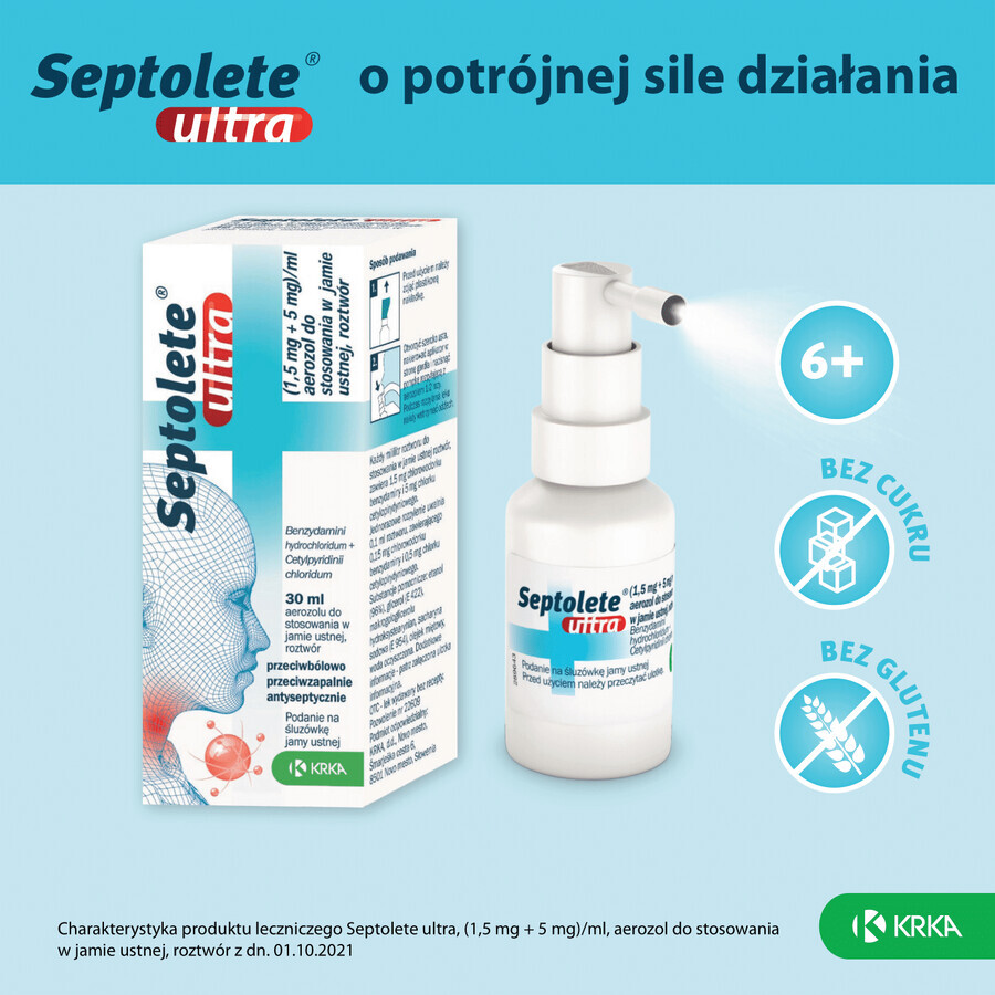 Septolete Ultra (1,5 mg + 5 mg)/ml, orale spray, oplossing, 30 ml