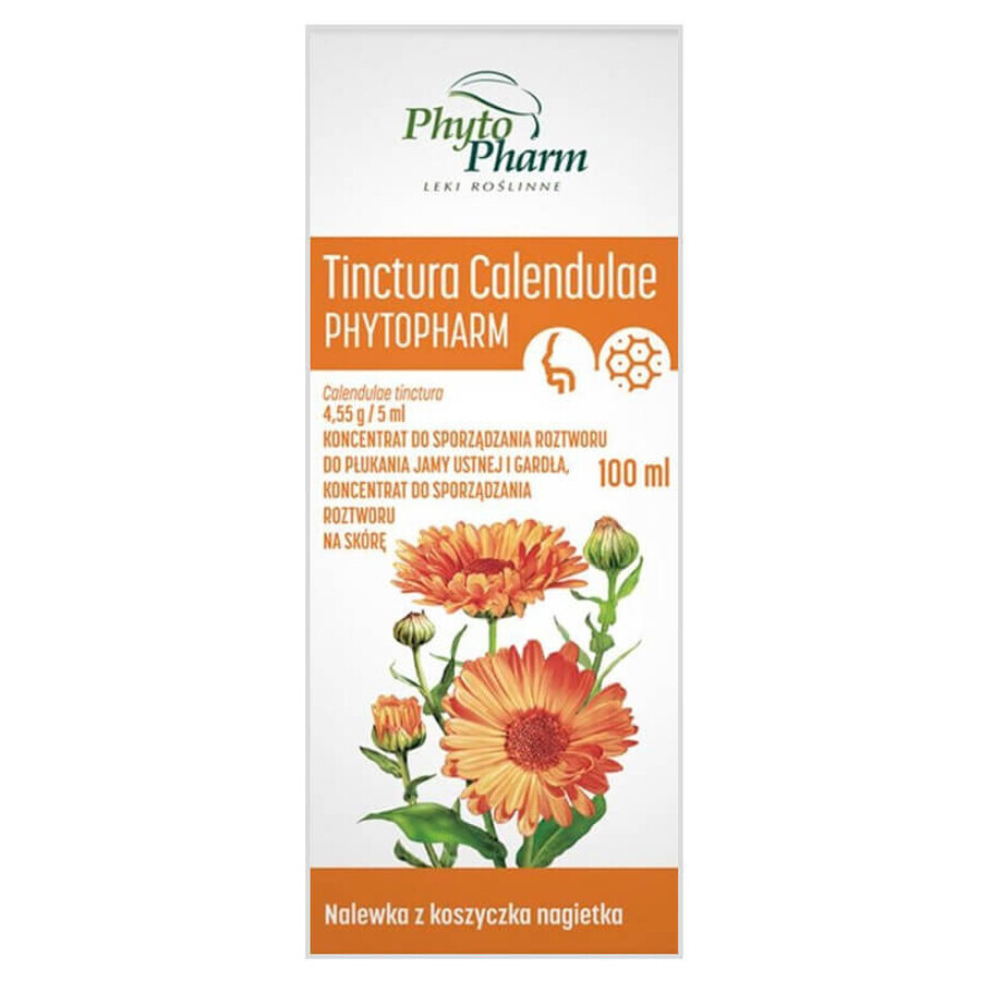 Tinctura Calendulae Phytopharm 4,55 g/ 5 ml, concentrat pentru soluție de clătire orală și faringiană și pentru piele, 100 ml