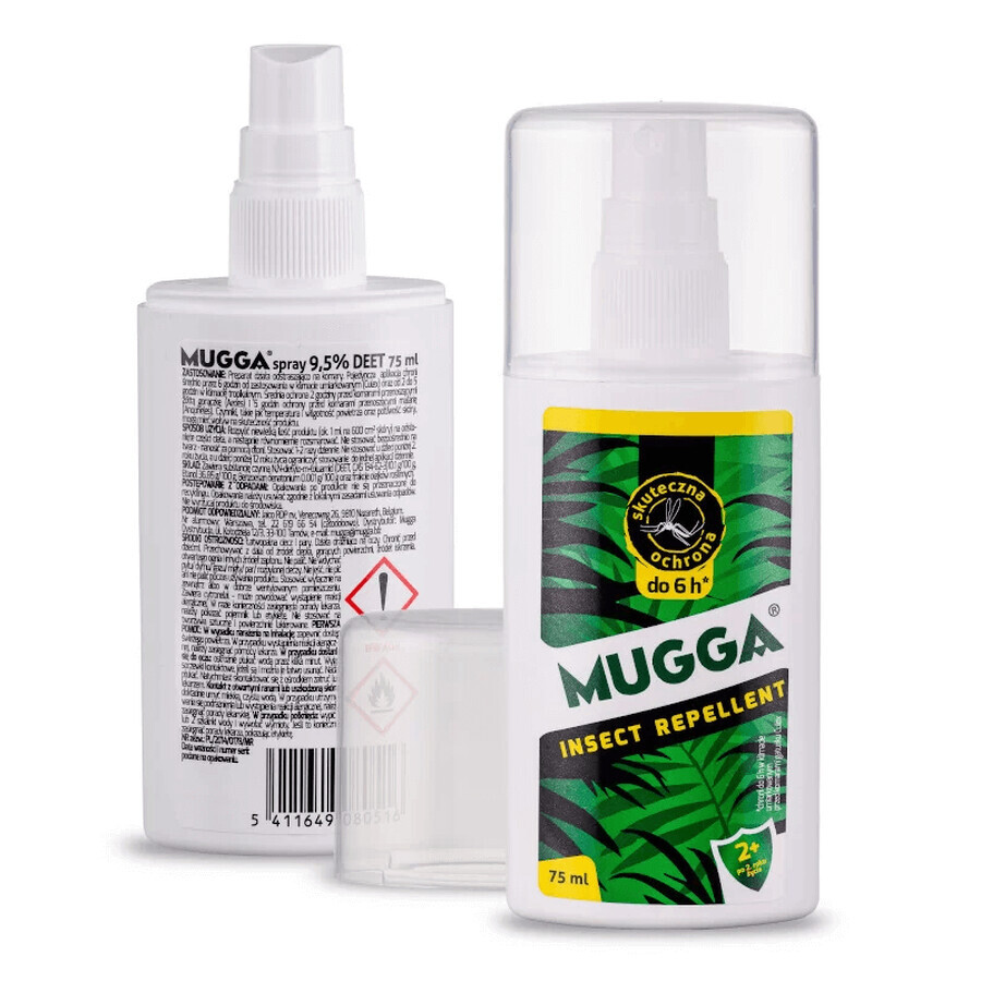 Mugga Insectenspray, muggenspray voor kinderen vanaf 2 jaar, DEET 9.5%, 75 ml