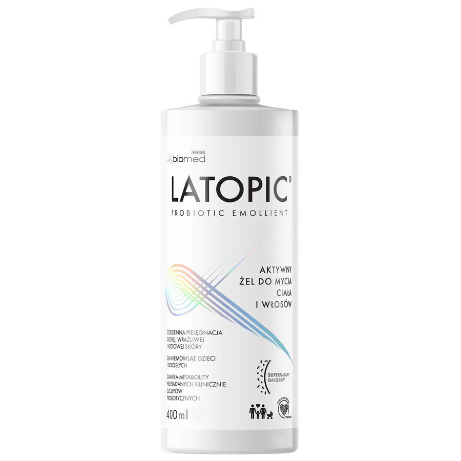 Latopic Probiotic Emollient, actieve reinigingsgel voor lichaam en haar, vanaf dag 1, 400 ml