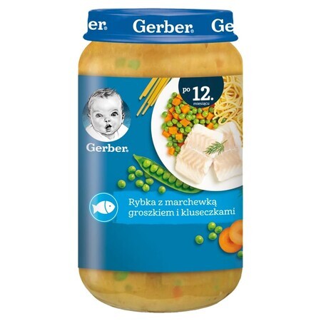 Gerber Junior Dinner, pește cu morcovi, mazăre și tăiței, după 12 luni, 250 g