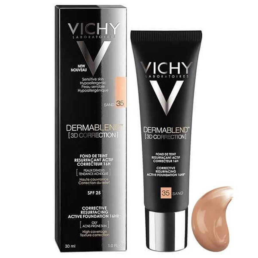 Vichy Dermablend Correction 3D, fond de teint niveleur de surface, No. 35, Sable, 30 ml