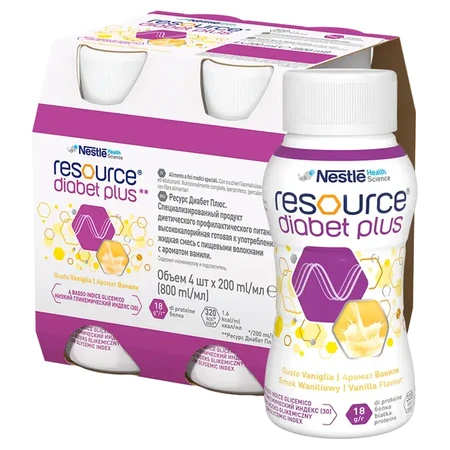Resource Diabet Plus vainilla, 4 x 200 ml, Nestlé