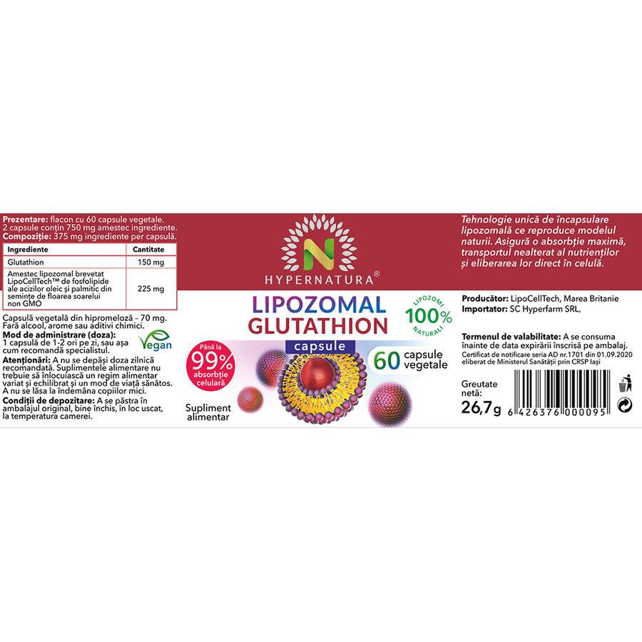 Glutathion lipozomaal, 60 vegetarische capsules, Hypernatura