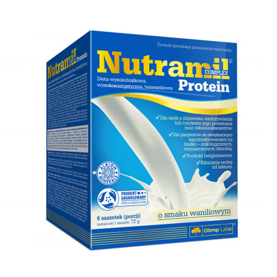 Olimp Nutramil Complex Proteïne, voedingspreparaat, vanillesmaak, 72 g x 6 zakjes