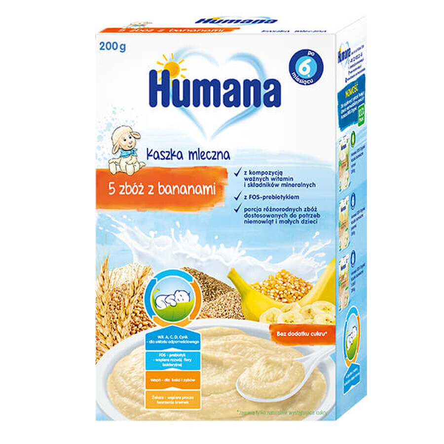 Humana 5 cereal porridge with bananas, milk, no added sugar, after 6 months, 200 g