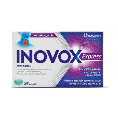 Inovox Express 2 mg + 0.6 mg + 1.2 mg, mint flavor, 24 tablets