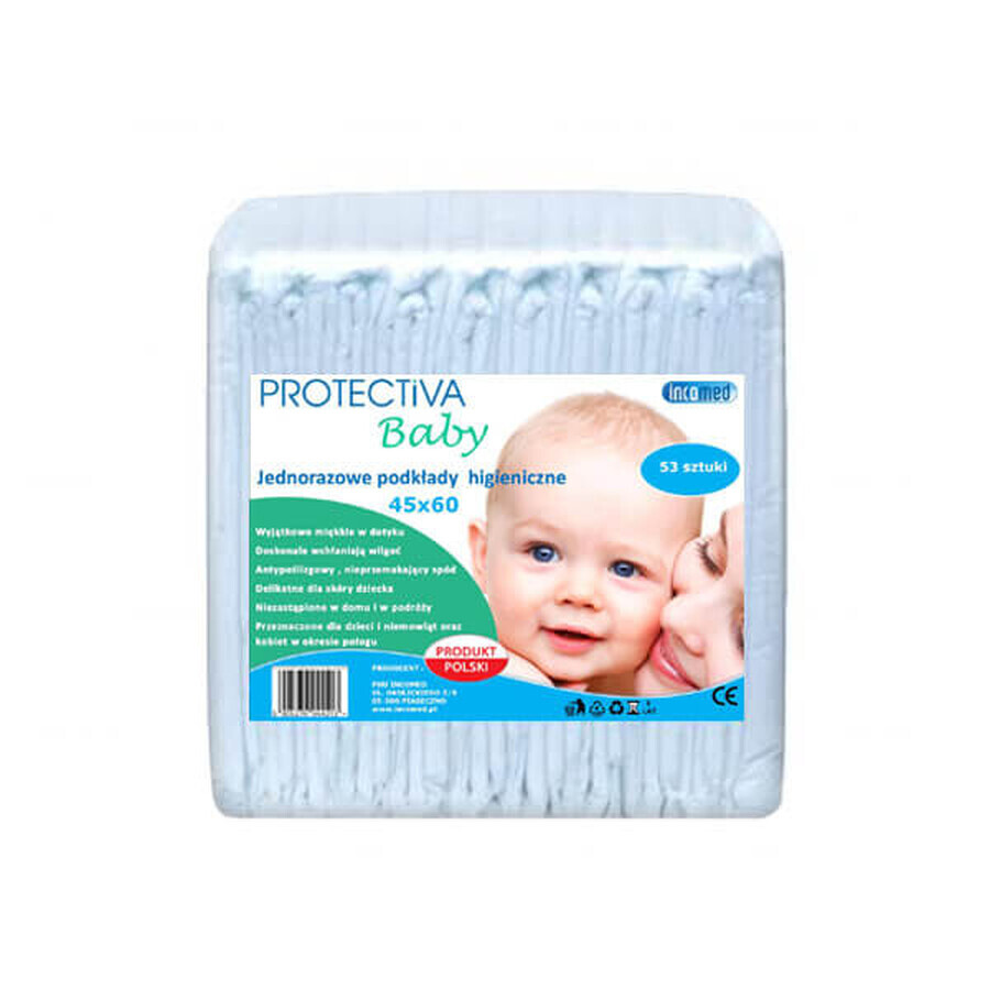 Protectiva Baby, hygiënepads, wegwerp, 45 cm x 60 cm, 53 stuks