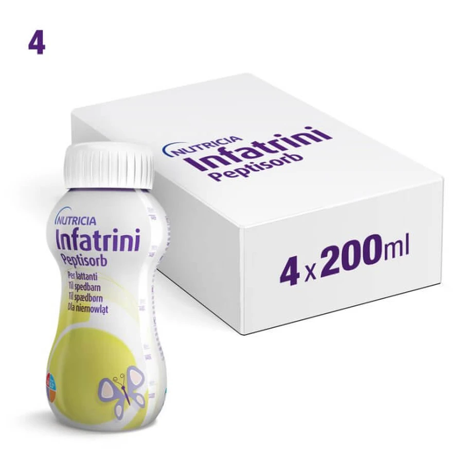 Infatrini Peptisorb, Nährstoffpräparat für Säuglinge von Geburt an und Kinder, 4 x 200 ml