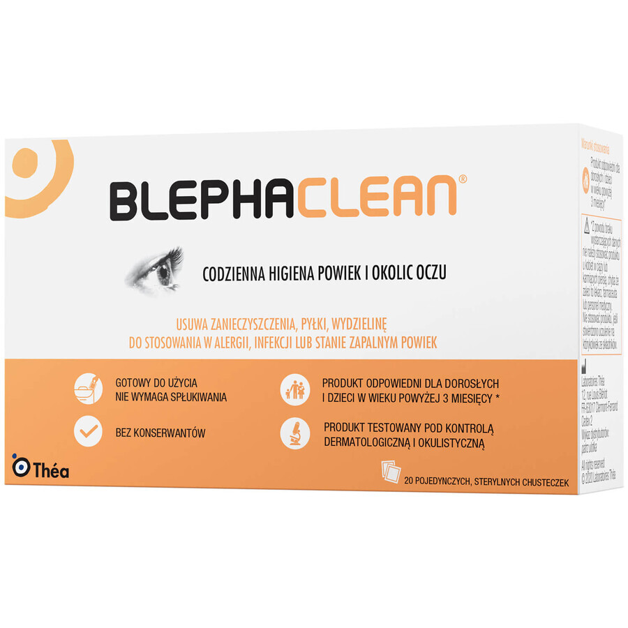 Blephaclean, steriele doekjes voor dagelijkse ooglidhygiëne, 20 stuks