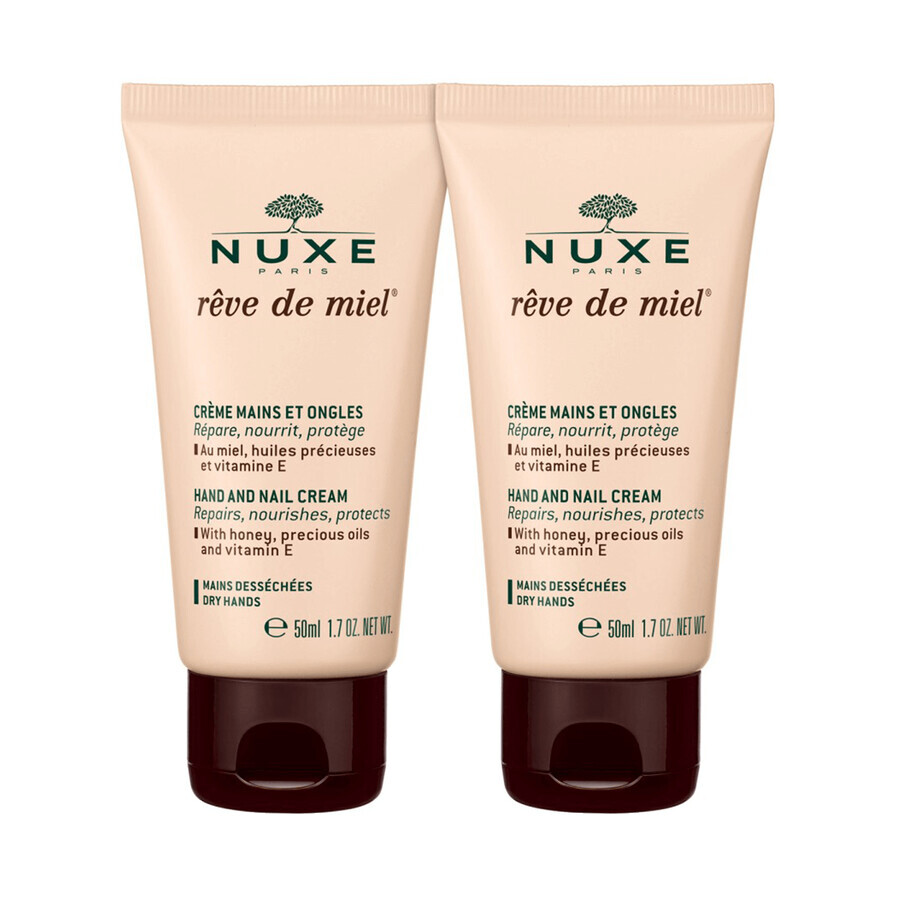 Nuxe Reve de Miel, cremă pentru mâini și unghii, 2 x 50 ml