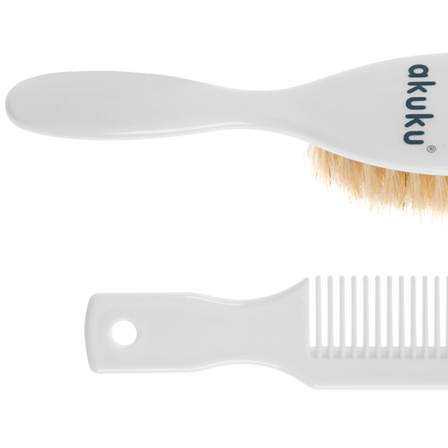 AKUKU natural hair brush and comb for children, white, A0307