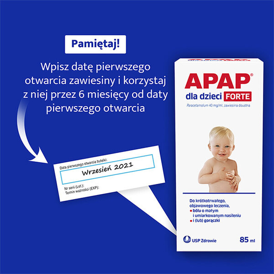 Apap voor kinderen Forte 40 mg/ml, orale suspensie, 85 ml