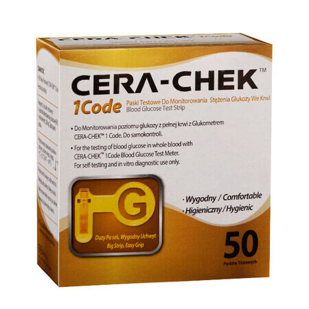 Cera-Chek 1 Code, teststrips voor de controle van bloedglucose, 50 eenheden