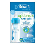 Dr. Brown's Options+, Standaard antikoliekfles met smalle hals en maat 1 speen, blauw, vanaf de geboorte, 2 x 250 ml