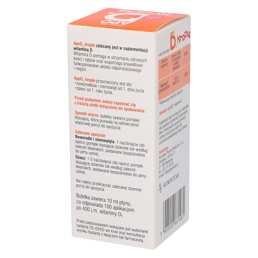 ApoD3 Drops, vitamin D3 400 IU for infants and children from the first day, 10 ml