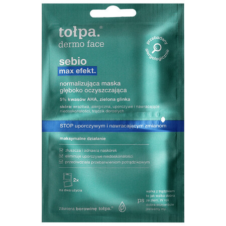 Tolpa Dermo Face Sebio Max Efekt, normaliserend diep reinigend masker, 6 ml x 2 sachets