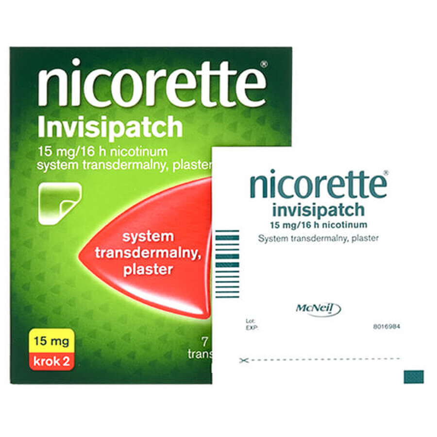 Nicorette Invisipatch 15 mg/16 h, transdermaal systeem, pleister, 7 stuks