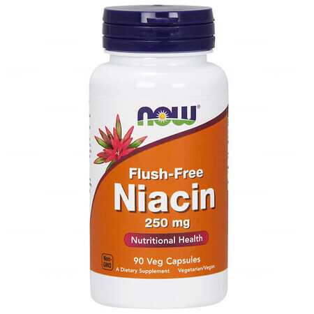 Now Foods Niacin fără spălare, niacină 250 mg, 90 capsule