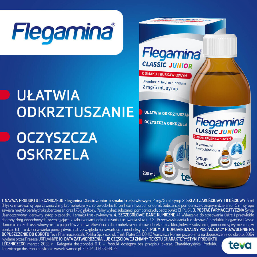 Flegamina Junior 2 mg/ 5 ml, arôme fraise, sirop, 200 ml