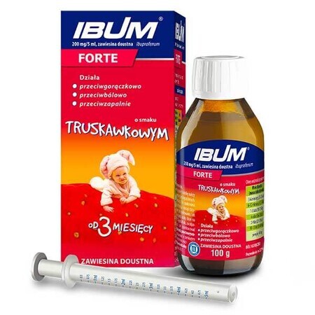 Ibum Forte 200 mg/ 5 ml, suspension orale pour enfants à partir de 3 mois, goût fraise, 100 g