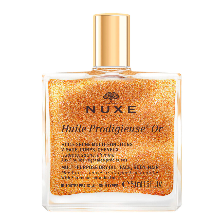 Nuxe Huile Prodigieuse Or, droge olie met goudkleurige deeltjes voor lichaam, gezicht en haar, 50 ml