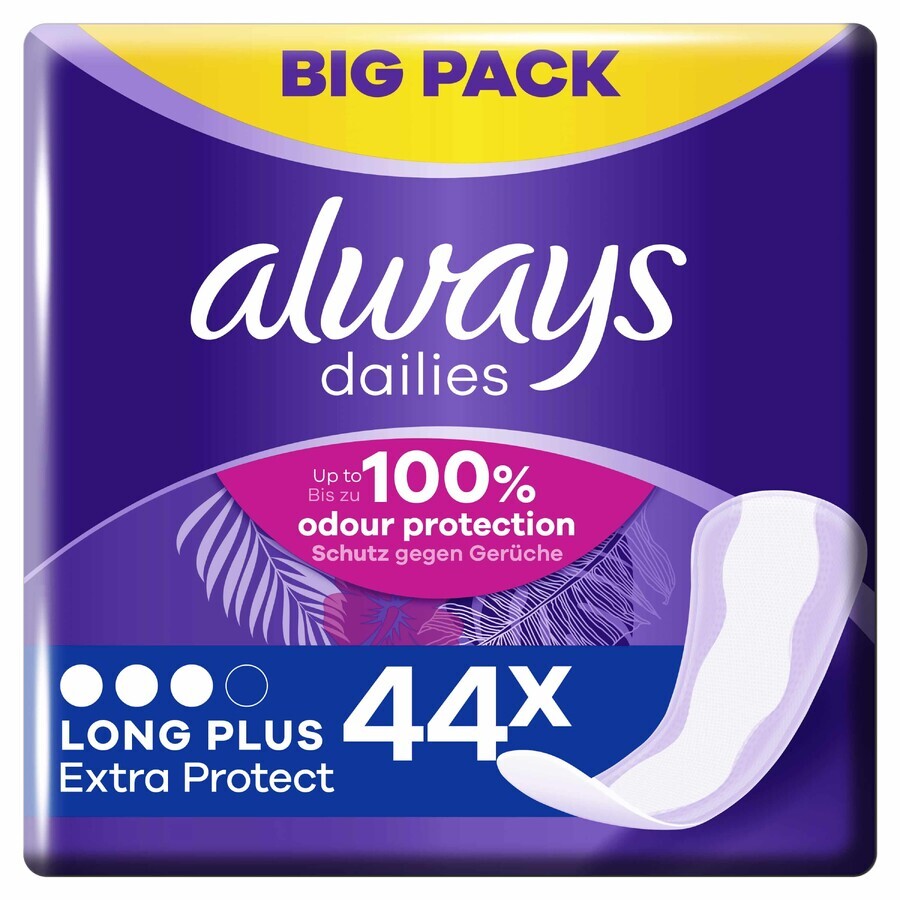 Always Dailies Extra Protect, sanitary pads, Long Plus, 44 pcs