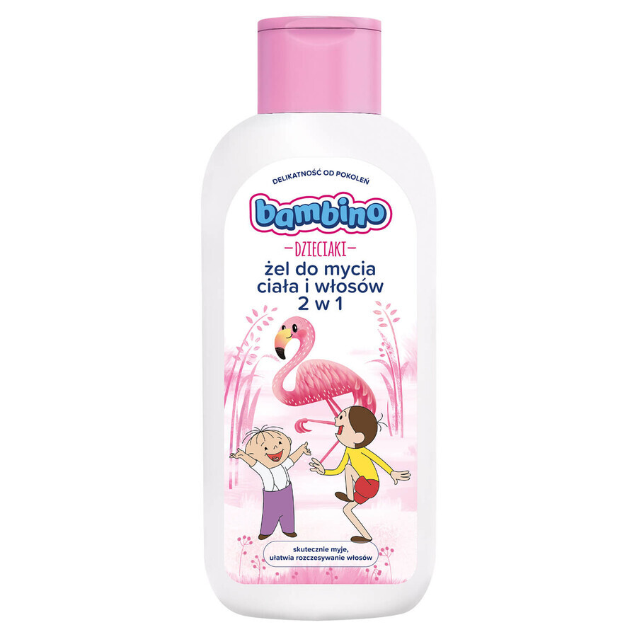 Bambino Kids, washing gel for body and hair 2 in 1, Bolek i Lolek i flamingo, from 1 year, 400 ml