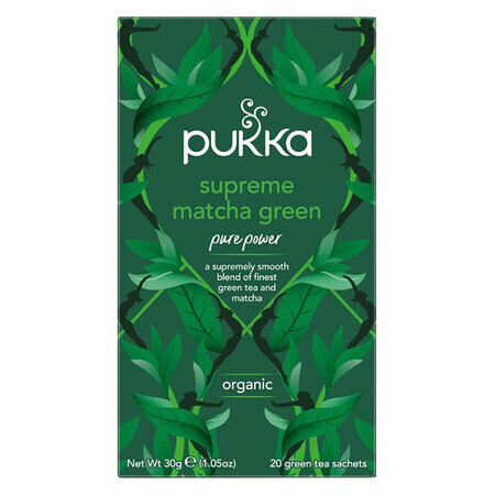 Pukka Supreme Matcha Green Organic, ceai verde cu Matcha, 1,5 g x 20 pliculețe