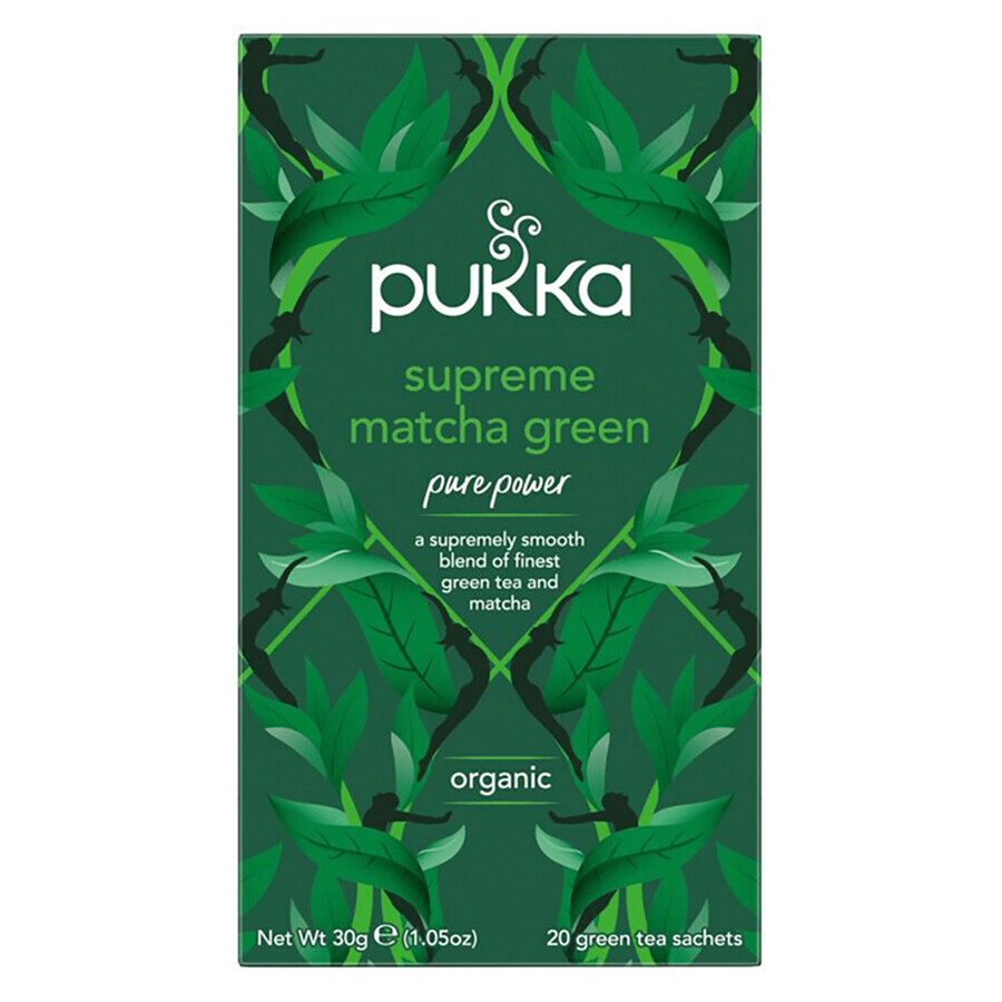 Pukka Supreme Matcha Green Organic, ceai verde cu Matcha, 1,5 g x 20 pliculețe