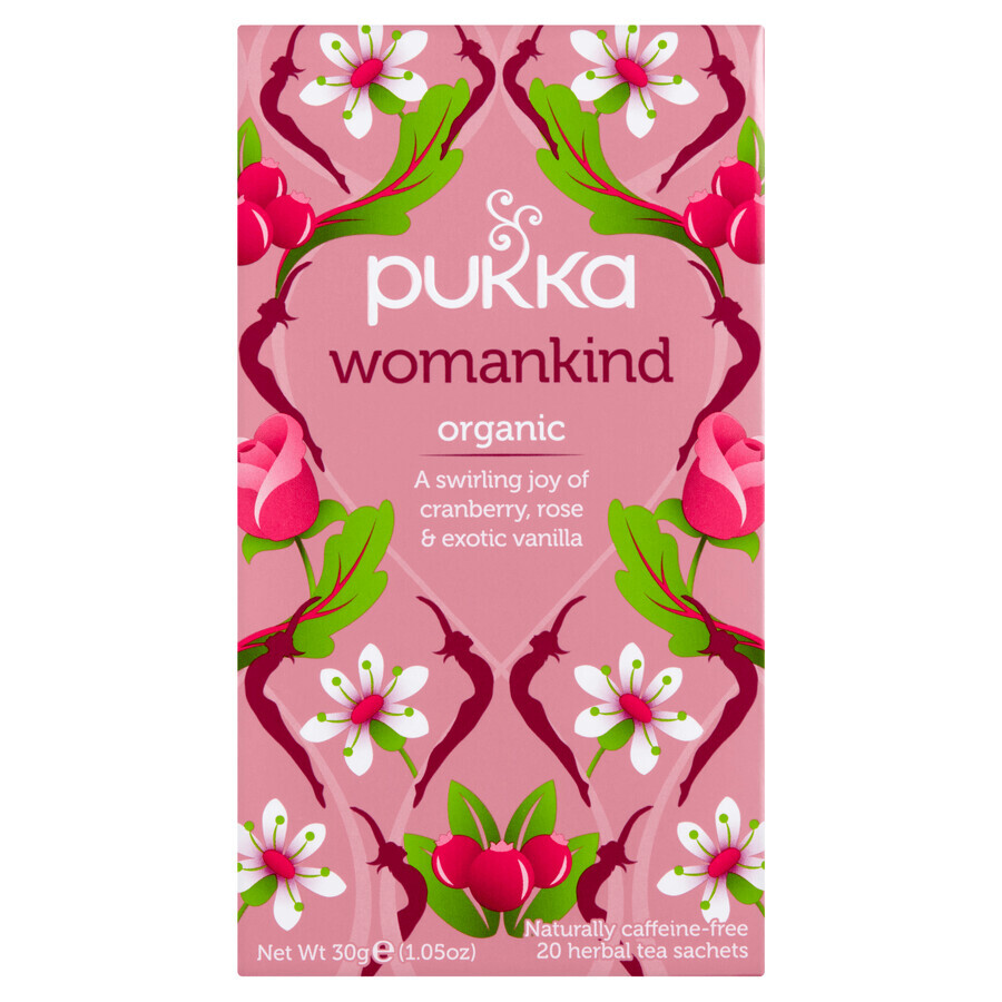 Pukka Womankind Organic, fruit- en kruidenthee, cranberry en roos, gearomatiseerd, 1,5 g x 20 builtjes