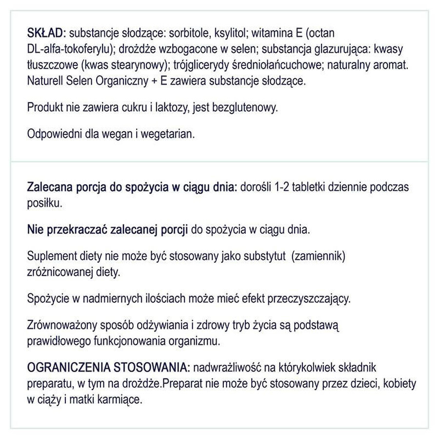 Naturell Organisch Selenium + E, 60 kauwtabletten