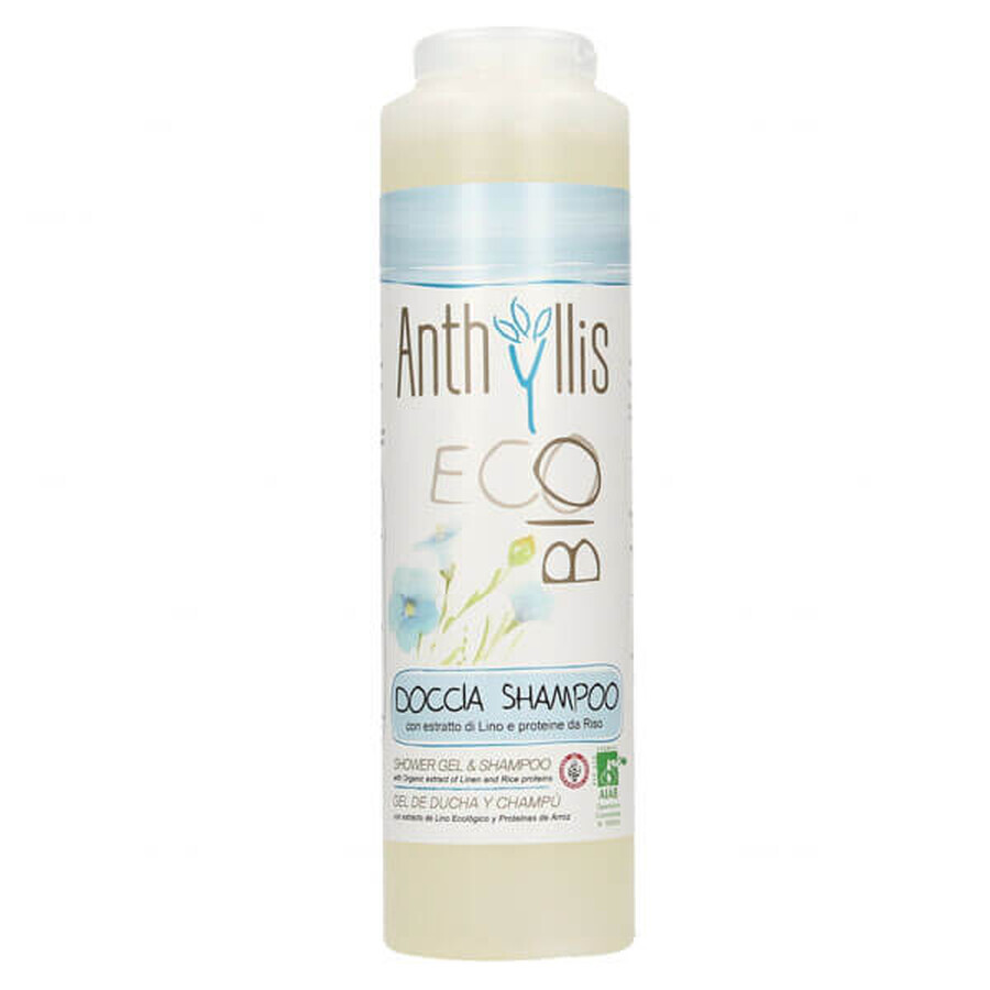 Anthyllis EcoBio, 2-in-1 Shampoo und Duschlotion mit Leinenextrakt und Reisproteinen, 250 ml