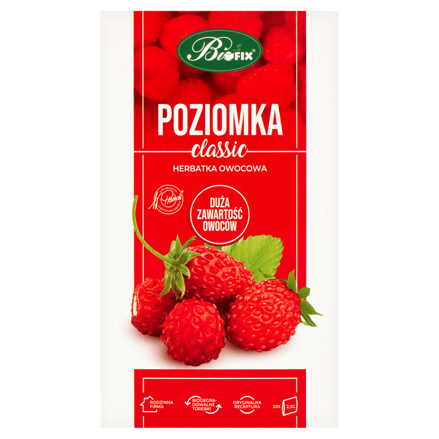 Bi Fix Classic, Poziomka, thé aux fruits, 2,5 g x 20 sachets