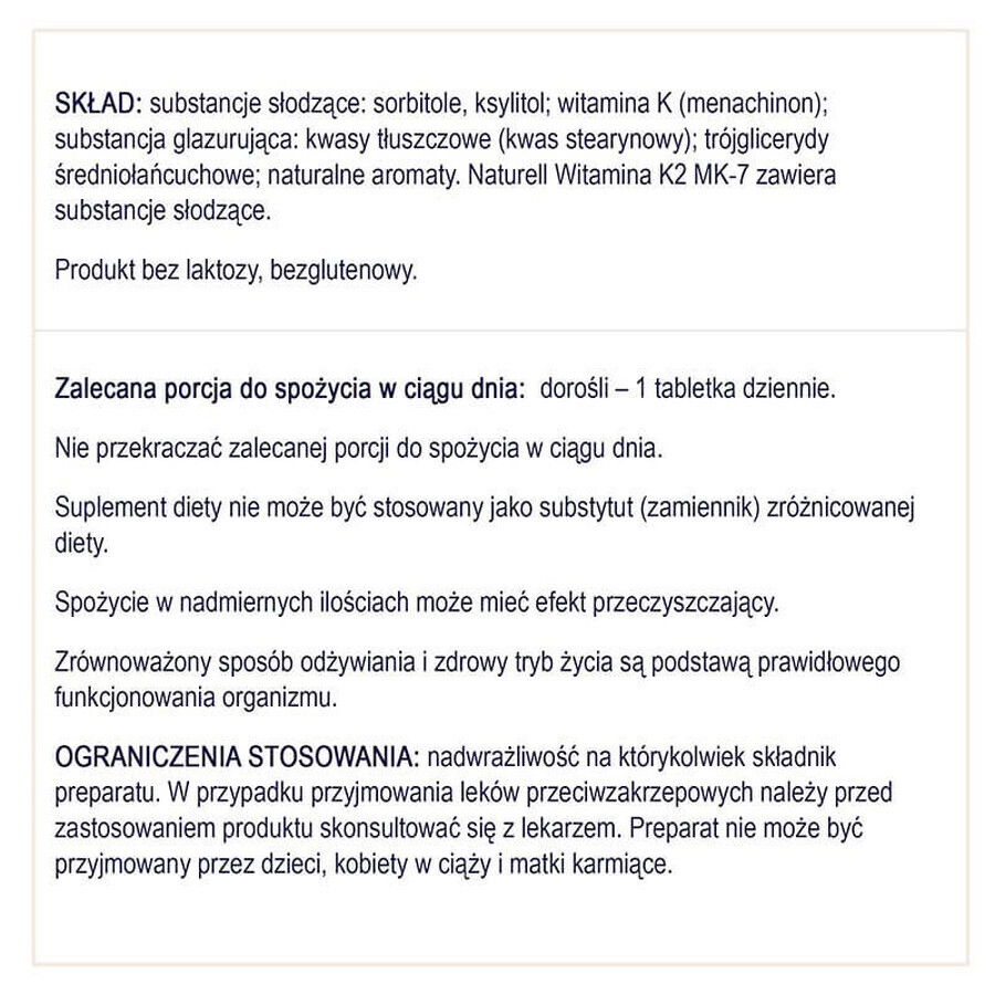 Naturell Vitamine K2 MK-7, vitamine K 75 µg, 60 comprimés à croquer