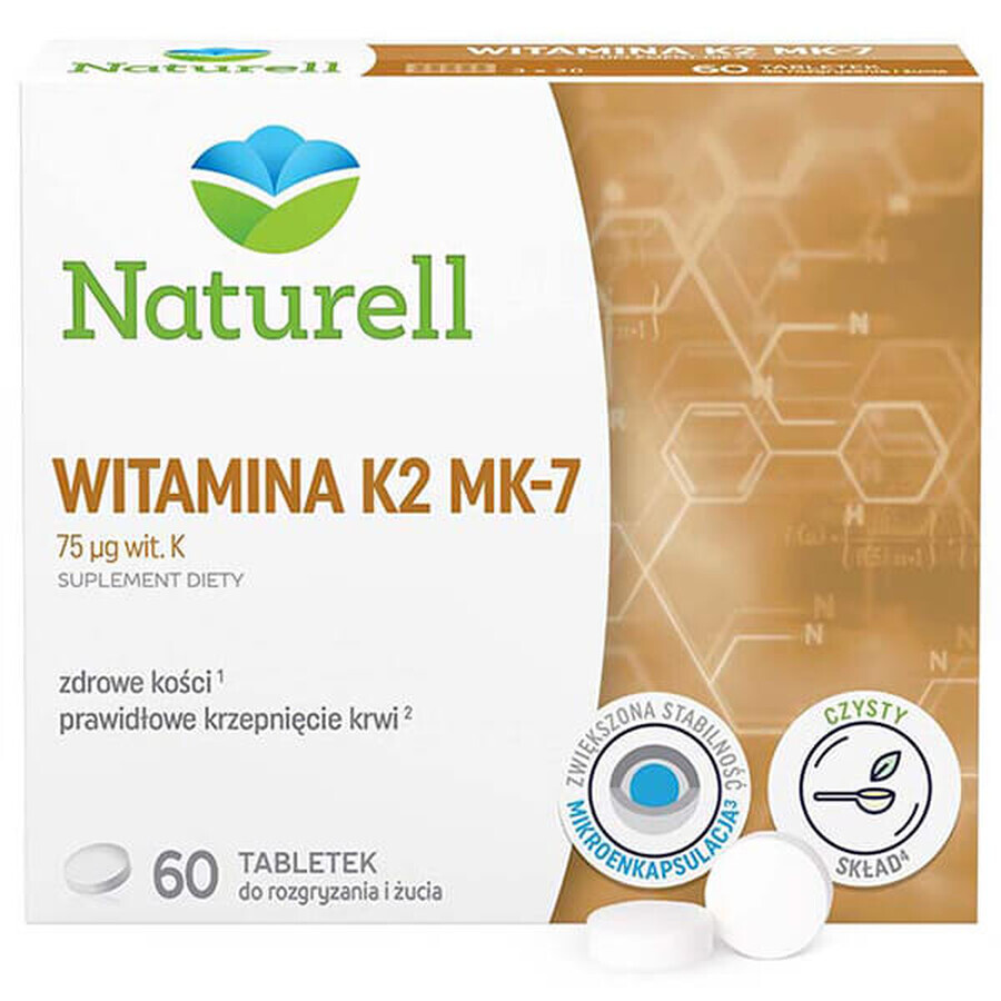 Naturell Vitamine K2 MK-7, vitamine K 75 µg, 60 comprimés à croquer