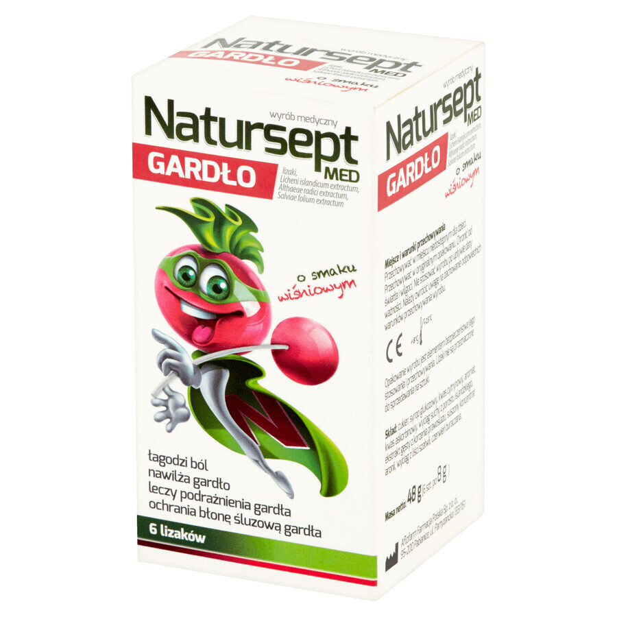 Natursept Med Throat, acadele, aromă de cireșe, 6 bucăți