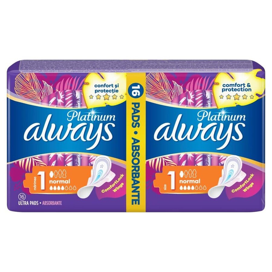 Always Platinum, hygienic towels with wings, Ultra Normal Plus, 16 pcs