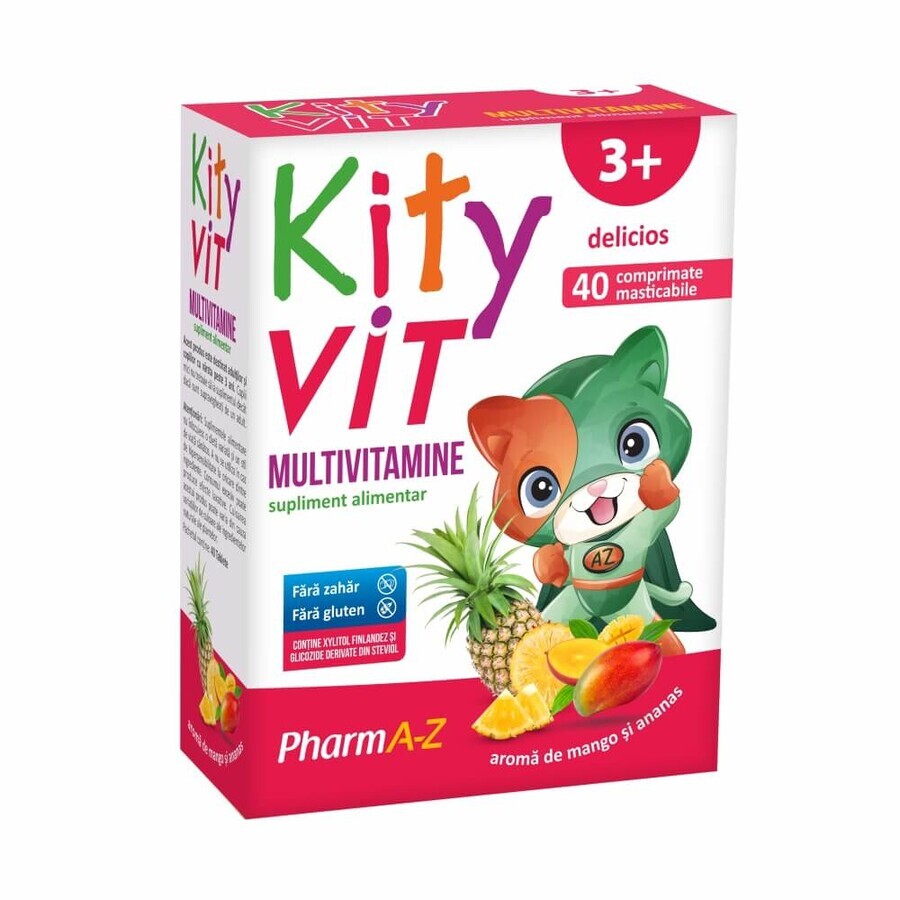 KityVIT Multivitaminen, mango- en ananassmaak, 40 kauwtabletten, PharmA-Z
