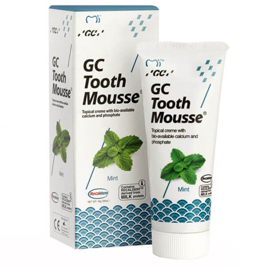 GC Tandmousse, tandpasta voor uitwendig gebruik, muntsmaak, fluoridevrij, 35 ml