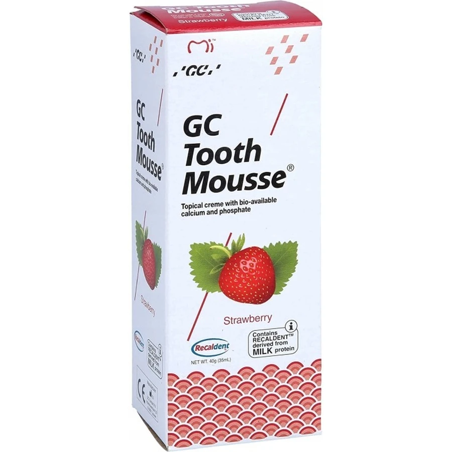 GC Tandmousse, lokale pasta, aardbeiensmaak, fluoridevrij, 35 ml