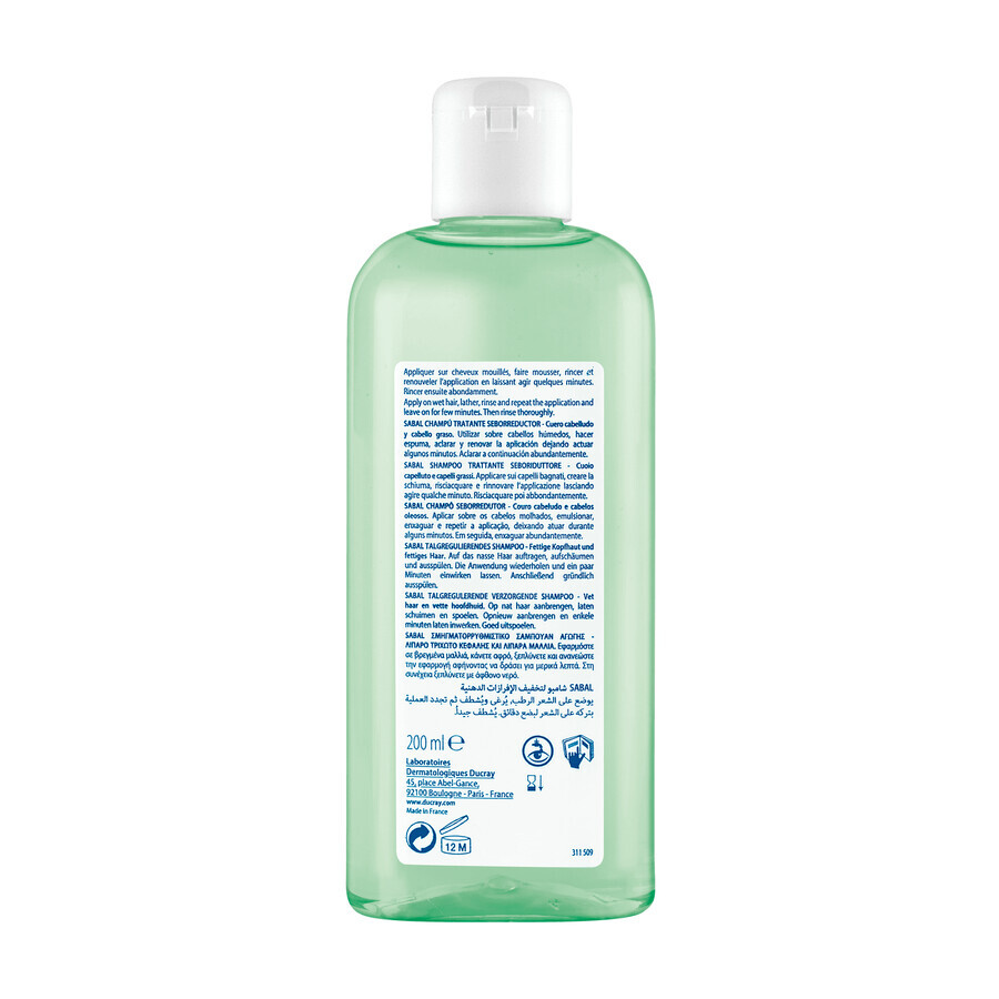 Ducray Sabal, champú seborreductor para cabellos grasos, 200 ml