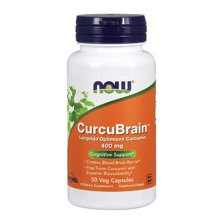 Now Foods CurcuBrain 400 mg, cúrcuma, 50 cápsulas vegetales