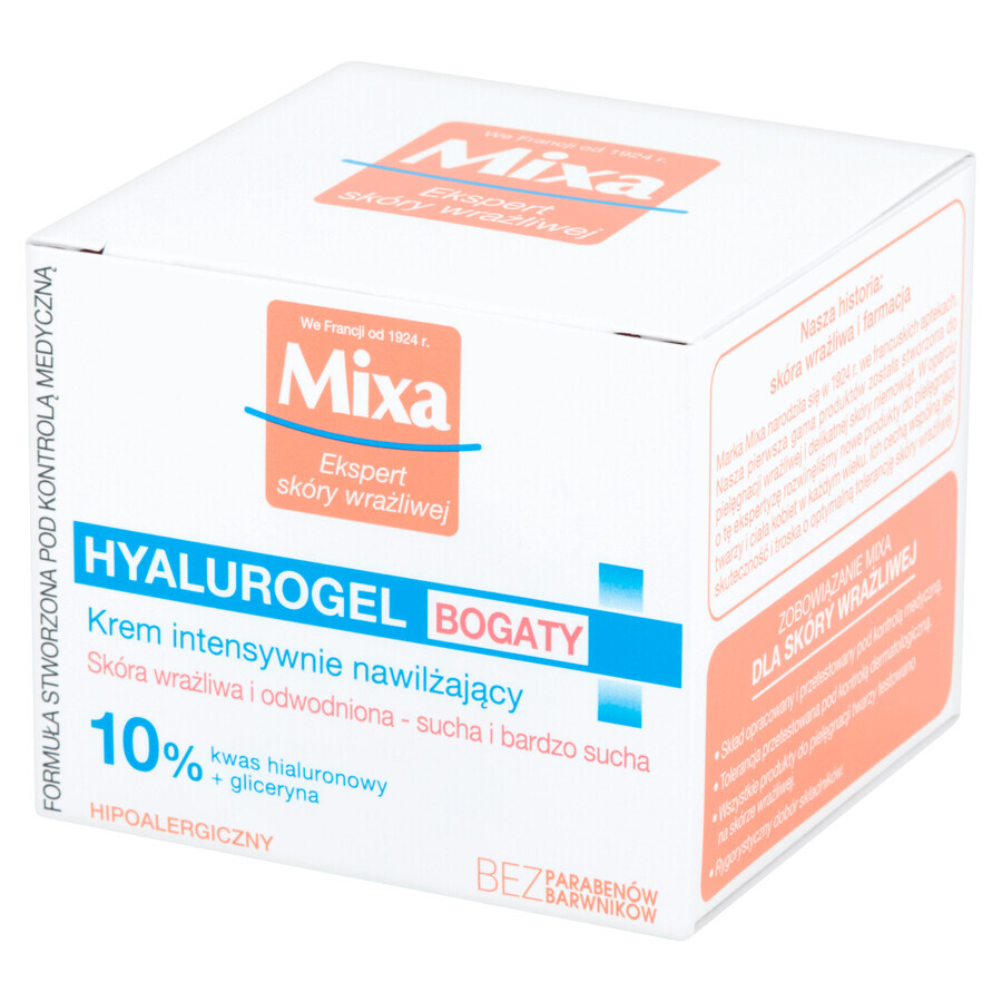 Mixa Hyalurogel, hydraterende 24h crème, rijk, droge en zeer droge huid, 50 ml