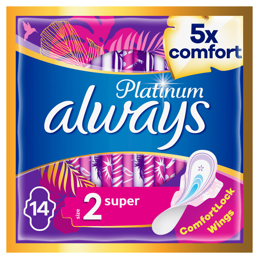 Always Platinum, maandverband met vleugels, Ultra Super Plus, 14 stuks