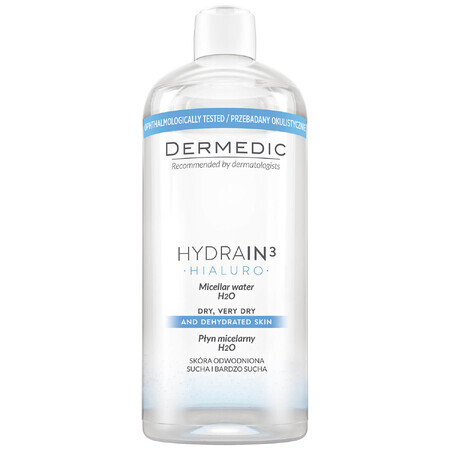 Dermedic Hydrain 3 Hialuro, fluide micellaire H2O, peaux déshydratées et sèches, 500 ml