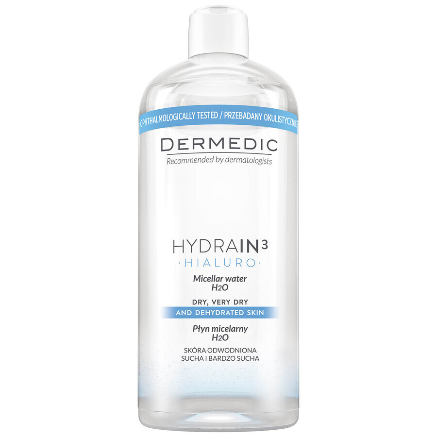 Dermedic Hydrain 3 Hialuro, lichid micelar H2O, piele deshidratată și uscată, 500 ml