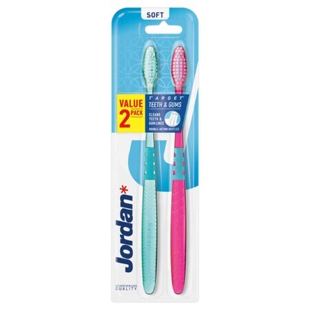 Jordan Target Teeth &amp; Gums, toothbrush, soft, 2 pieces