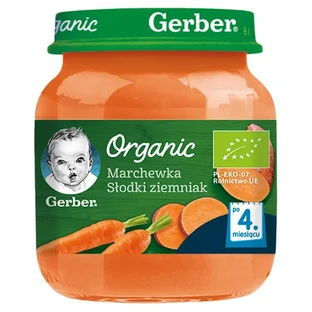 Gerber Organic Obiadek, marchewka, słodki ziemniak, po 4 miesiącu, 125 g
