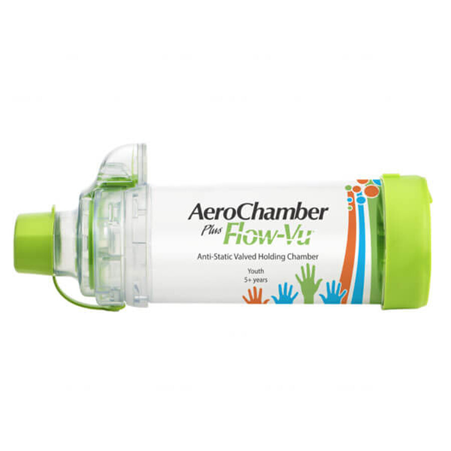 AeroChamber Plus Flow-Vu, chambre d'inhalation avec embout buccal pour les enfants à partir de 5 ans, 1 pièce